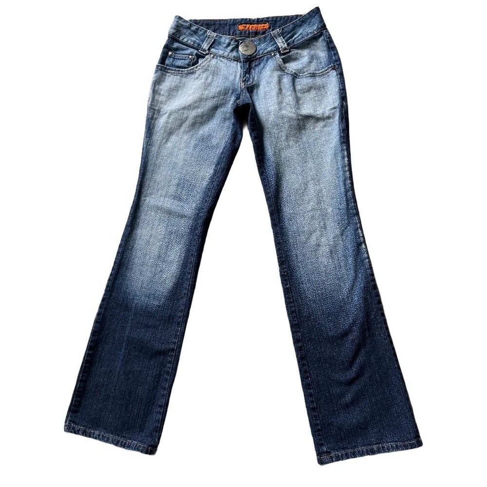 Womens Low Rise Flared Bootcut Jeans Blue Denim Y2K Boho Grunge ITLY 38 Coquette - Picture 3 of 10